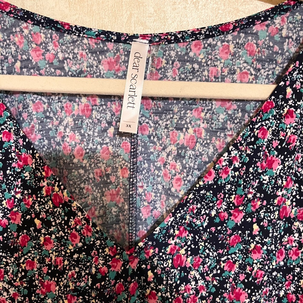 Dear Scarlet Navy Multi Floral Long Sleeve V Neck Elastic Waist-Midi Dress - Picture 3 of 5